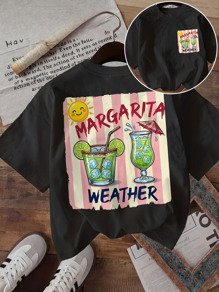 Margarita Weather Graphic TShirt Unisex Cocktail Print Tee Summer Party Top Vintage Aesthetic Harajuku Short Sleeve Casual Tee
