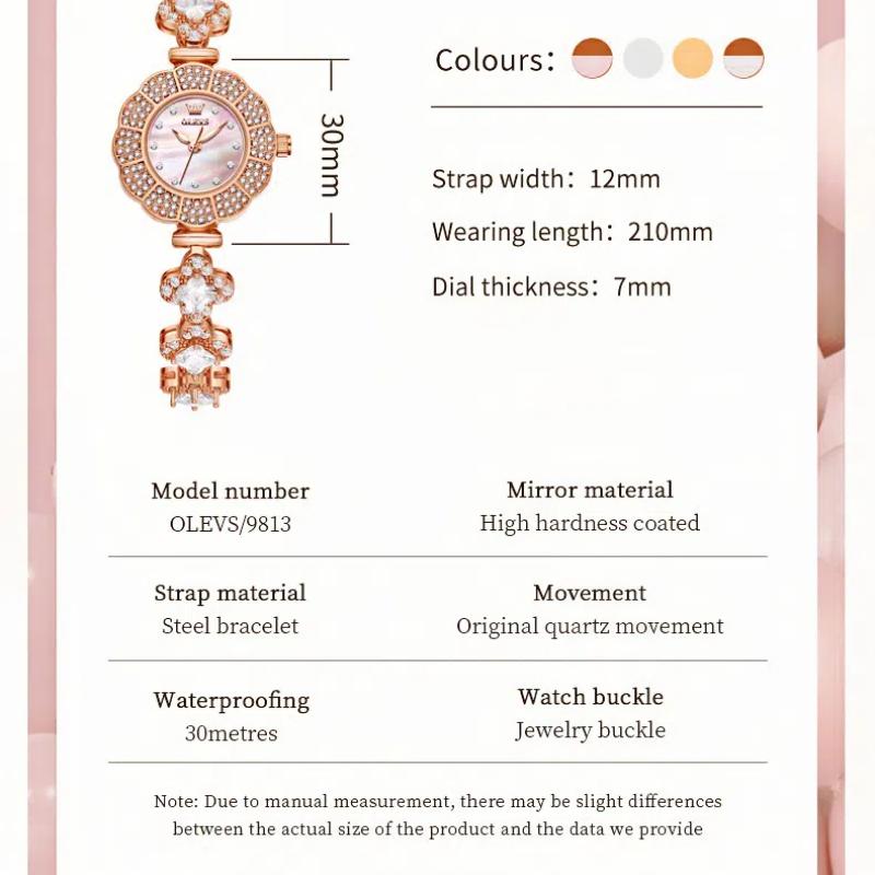 Ladies' Light Luxury Fashion Watch Full Diamond Inlaid Petal Shaped Dial Valentine's Day Gift Creative Quartz Watch