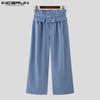 Men High Ruffled Waist Zipper Solid Casual Long Pants Trousers Pockets