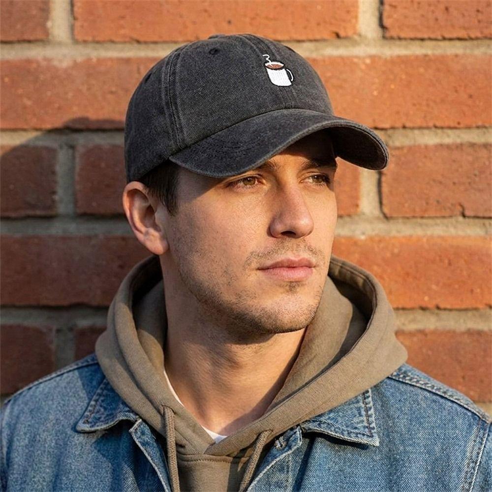 Embroidered Coffee Cup Baseball Cap Hip Hop Sun Hat Retro Distressed Baseball Cap  Unisex