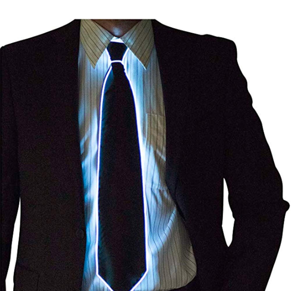LED Light Up Tie, Glowing Tie, Light Up Tie, Luminous LED Tie, Adjustable Flashing LED Light Up Tie, Funny Light Up Tie for Men, Novelty Tie (White)
