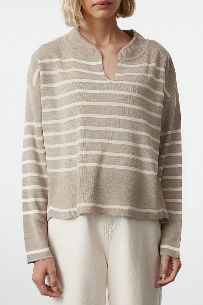 Женский модный стильный свитер темно-синий широкий вязаный свитер с воротником в полоску