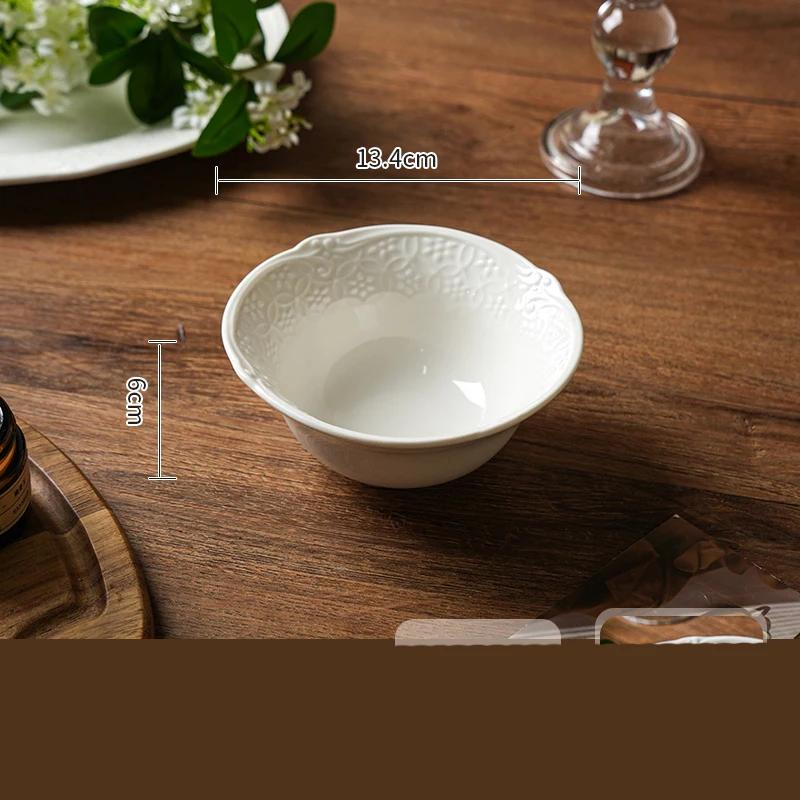 Рельефная керамическая тарелка во французском стиле, легкая, для ресторана класса люкс, классические белые тарелки для стейков, изысканная круглая домашняя посуда