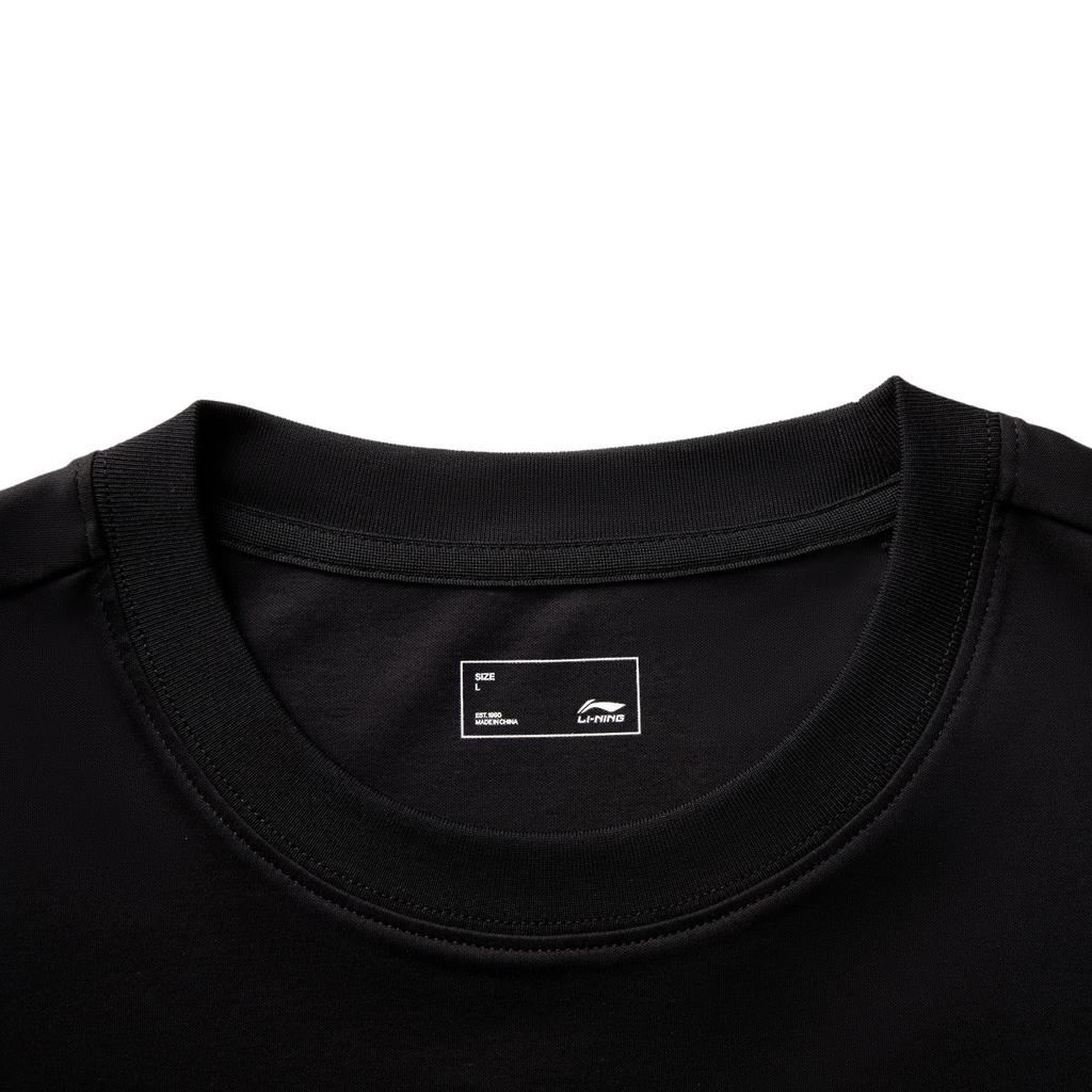 Li Ning Sports Lifestyle Series Однотонная дышащая универсальная футболка с коротким рукавом свободного кроя Унисекс Топы Черный AHSVB91-2