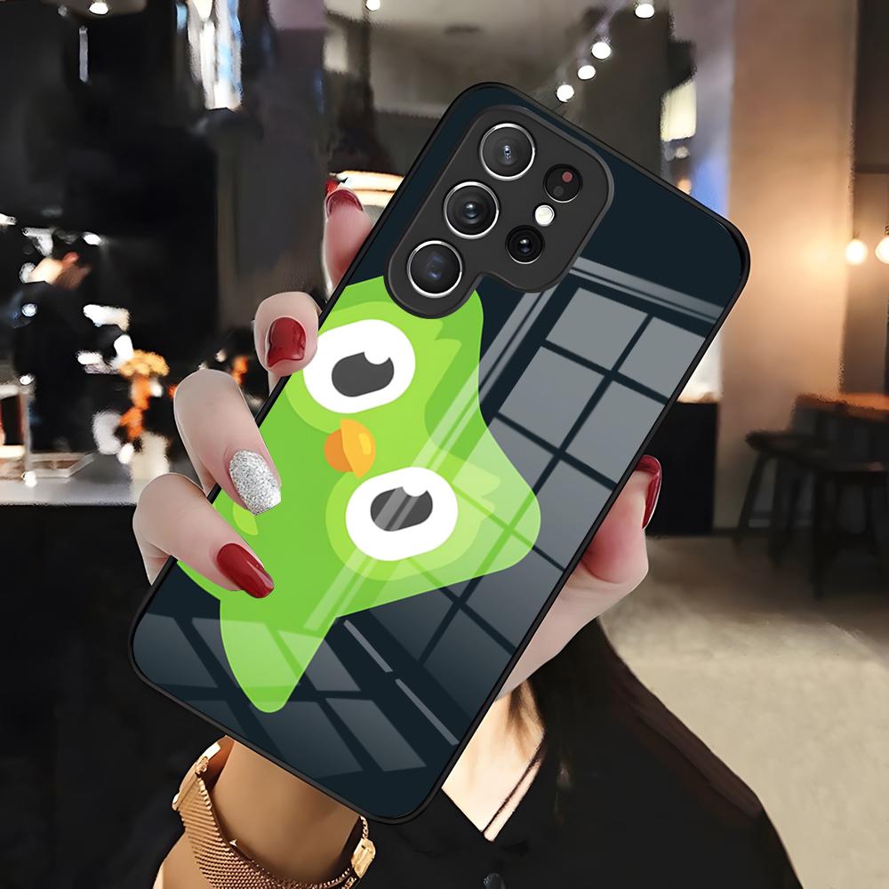 Чехол для телефона с совой Duolingo для Samsung S26 S25 Edge Ultra 24 23 22 21 Ultra Plus Fe A55 56 15 4G 5G Стеклянная крышка