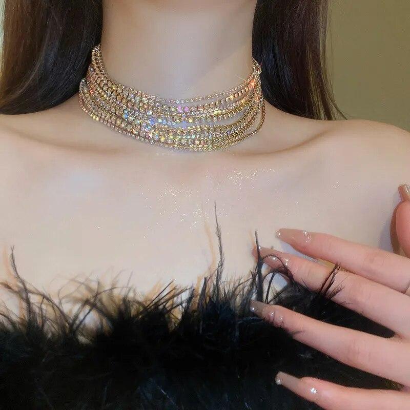 Модное красочное колье-колье женское многослойное золотое ожерелье со стразами и массивными ювелирными изделиями