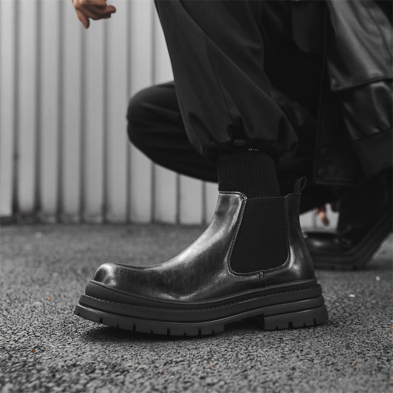 Новые осенне-зимние ботинки Chelsea Martin мужские высокие в британском стиле на толстой подошве с эффектом увеличения высоты, бархатные короткие ботинки 14402-J