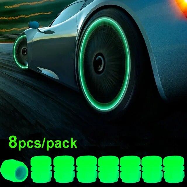 4 шт. светящиеся колпачки для автомобильных клапанов, флуоресцентные ночные светящиеся автомобильные, мотоциклетные, велосипедные, колеса для шин, ступицы, светящиеся колпачки для штока клапана, декор