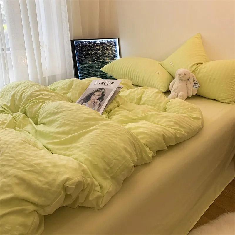 Корейский стиль, свежий Ins однотонный простыня, одеяло, наволочка, удобный комплект из четырех предметов, принцесса, студенческая кровать 1,2 м, комплект из трех предметов для общежития