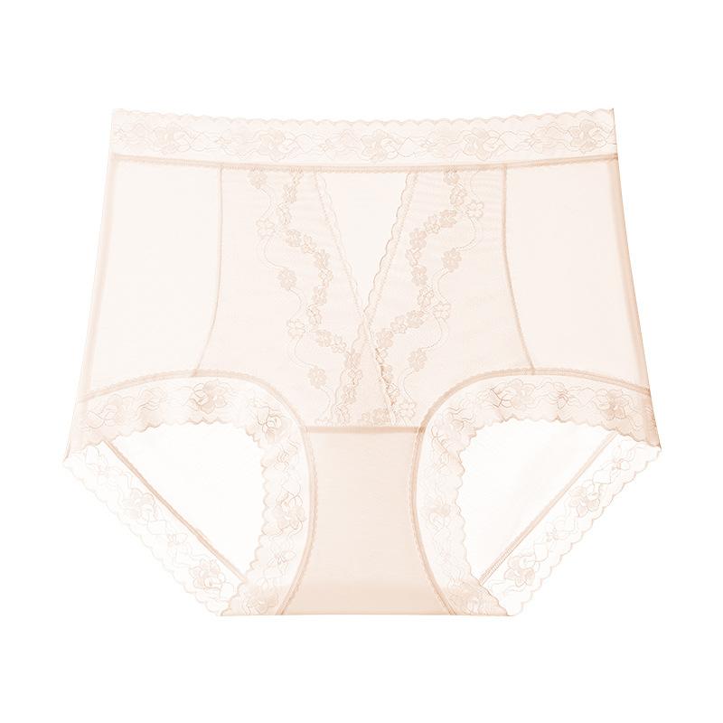 Женские кружевные трусы-слипы большого размера на весну и лето с удлиненной ластовицей без следов от пластика, подтягивающие живот и бедра, с высокой талией