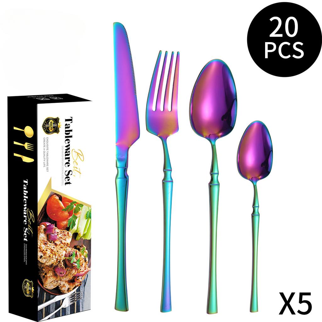 Stainless Steel Ins French Style Small Waist Light Luxury Retro Style Spork for Western-Style Food 16-Piece Set