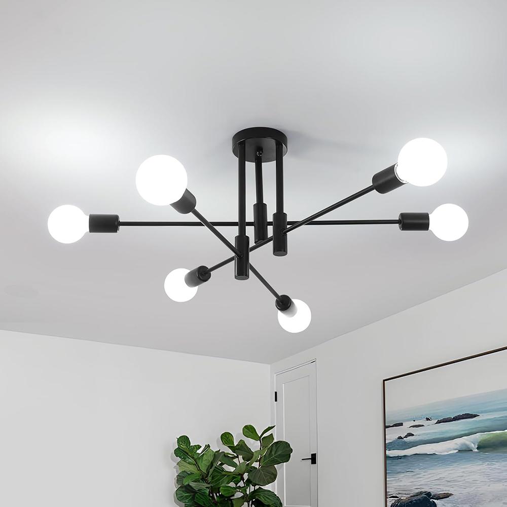 Винтажная индустриальная люстра, потолочный светильник с 4 патронами E27, черный ретро потолочный светильник для спальни, гостиной, столовой(Без лампочек)