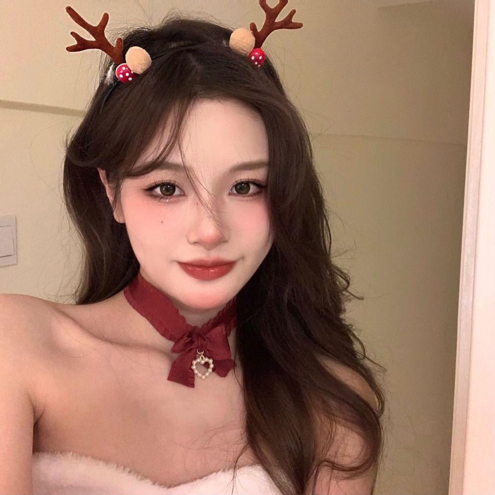 Clavicle Chain Velvet Collar Necklaces Love Heart Pearl Pendant Choker Christmas Bow Choker Women