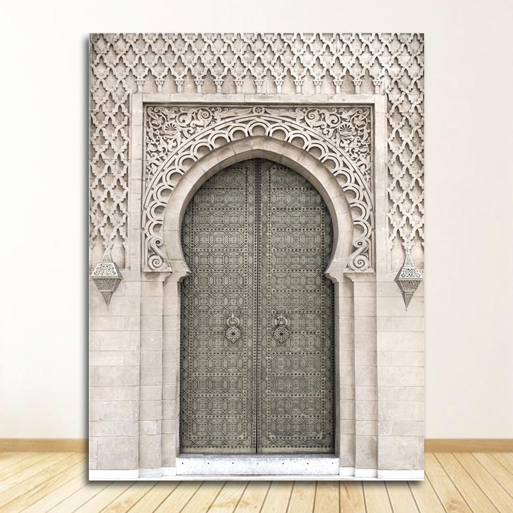 Исламская архитектура, плакат с принтом, настенные картины, декор в стиле бохо, марокканская дверь, настенное искусство, золотой Коран, арабская каллиграфия, холст, тяжелое дыхание