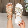 Fashion Floral Printing Flat Sandals for Women Summer 2025 New Lightweight Slip On Beach Shoes Woman Braided Band Bohemian Sandals