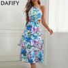Women's Fashion Summer Spring Colour Block Print Sleeveless Suspenders High Waist Casual Dresses