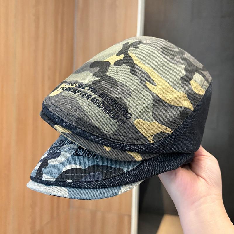 American casual retro old camouflage denim forward hat children spice girl show face ducktongue newsboy painter hat