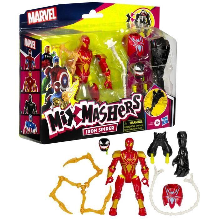 Mixmashers iron spider deluxe, figurine 12 cm personnalisable à mélanger et combiner avec accessoires, marvel, dès 4 ans