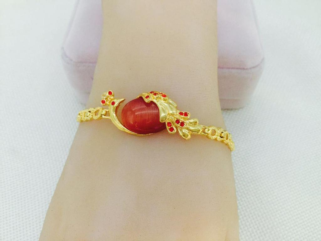 Европейский позолоченный женский набор: колье и браслет с подвеской 'Кошачий глаз' и 'Павлин'