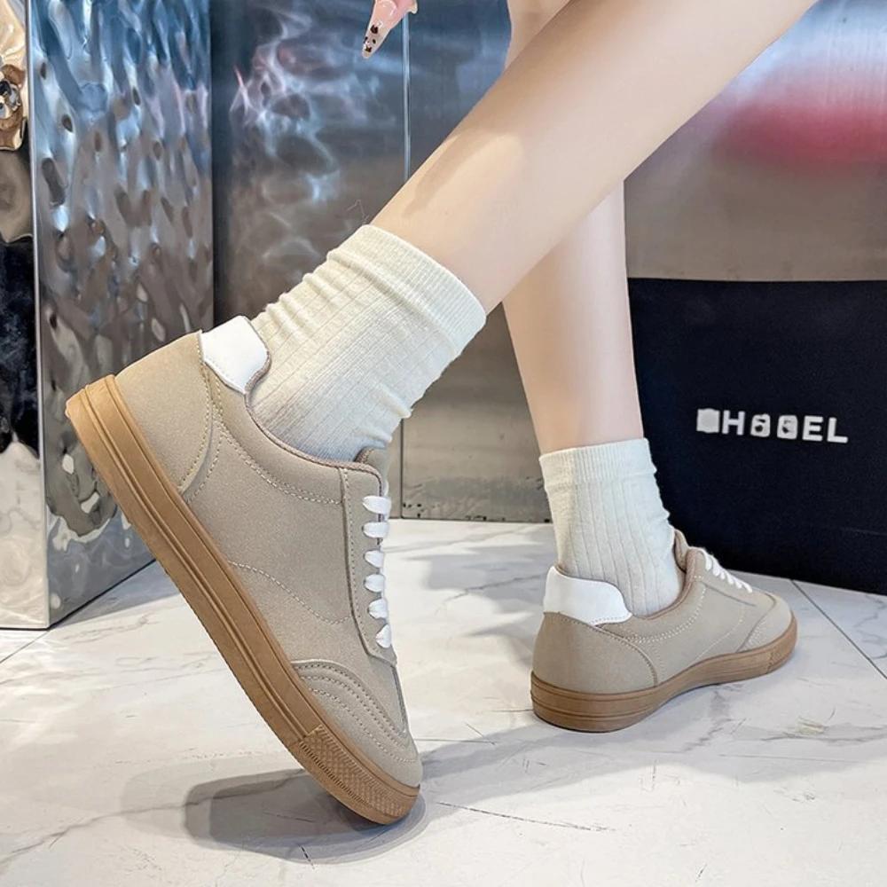 Spring and Autumn Women Casual Shoes Fashion Lace-up Low-top Khaki Round Headed Flat Bottomed Design Women's Shoes Size 35-42