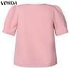 VONDA Женская повседневная круглая шея с коротким рукавом и галстуком, однотонная свободная блузка