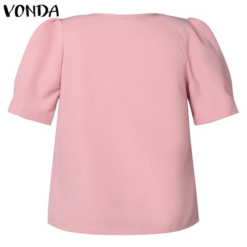 VONDA Женская повседневная круглая шея с коротким рукавом и галстуком, однотонная свободная блузка