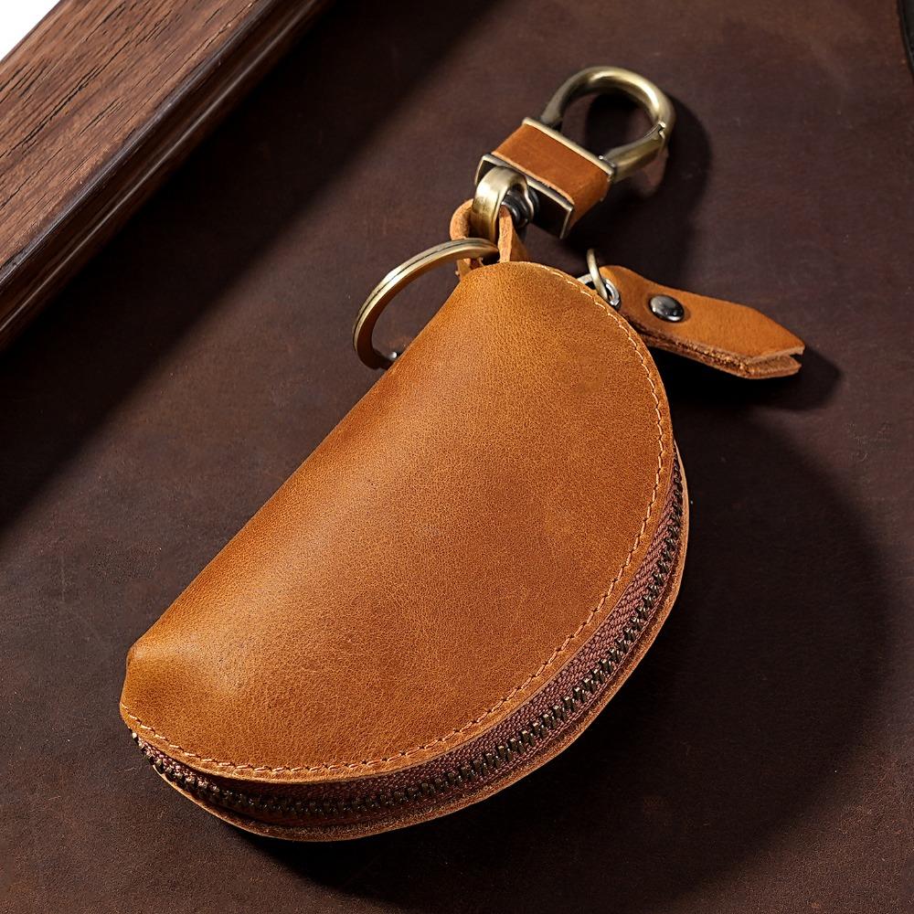 Multi-Color Key Case with Carabiner Crazy Horse Leather Key Storage Bag Leather Key Holder Car Key