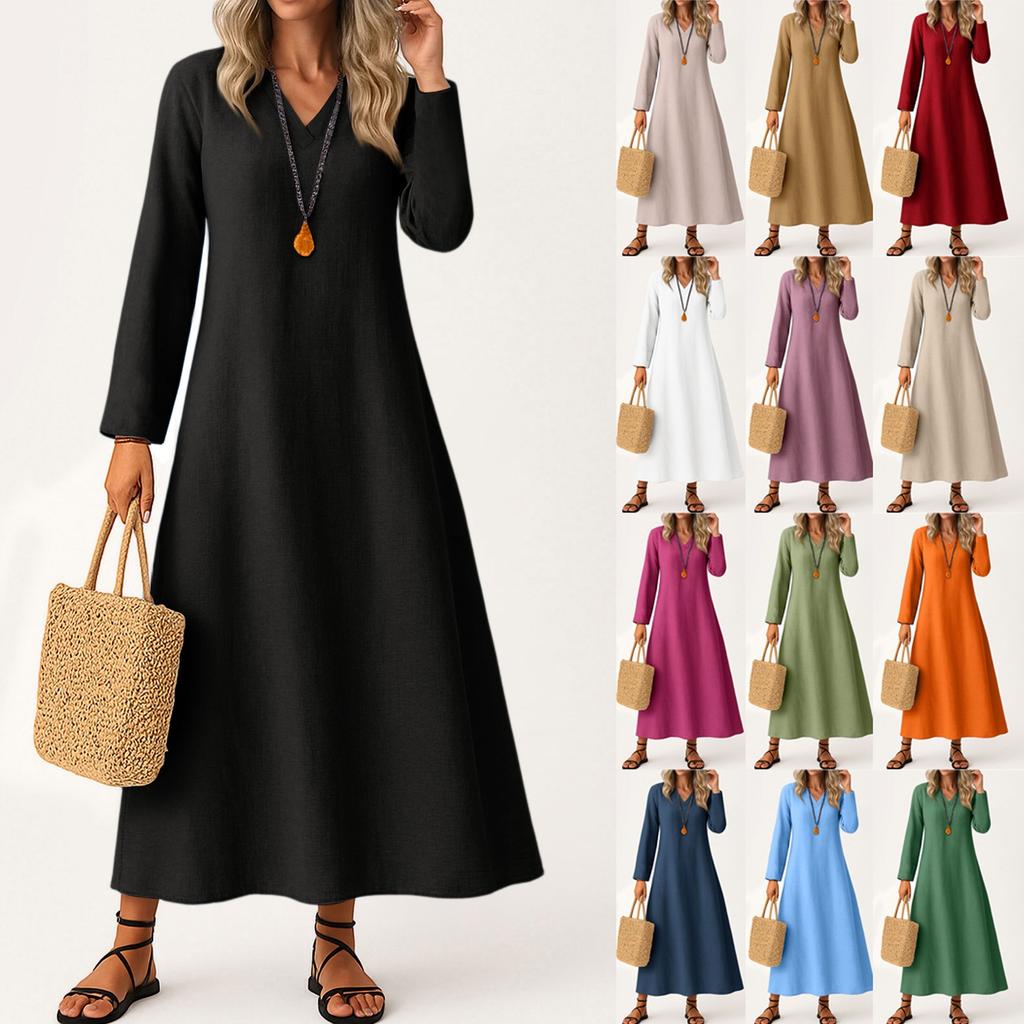 Dress For Women Long Boho Beach Dress Elegant Maxi Dress V-Neck Long Sleeve Dress