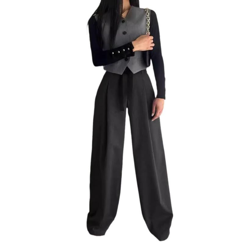 Suit Wide Leg Pants Advanced Sense of Solid Color Temperament Commuter Slim Pants Woman