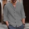 Men Long Sleeve V Collar Casual Cotton Shirts White Black Blue Vintage Buttons Shirt Man Plus Size Solid Color Tops