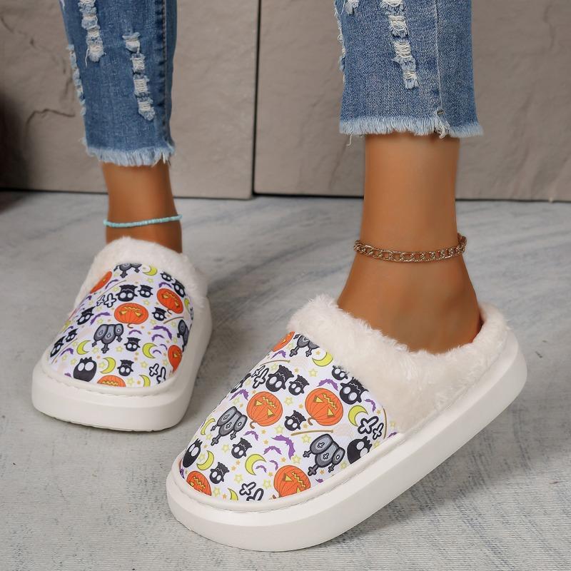 Мода 2024 года. Новые модные туфли с рисунком тыквенного черепа и принтом. Удобная домашняя хлопковая обувь.