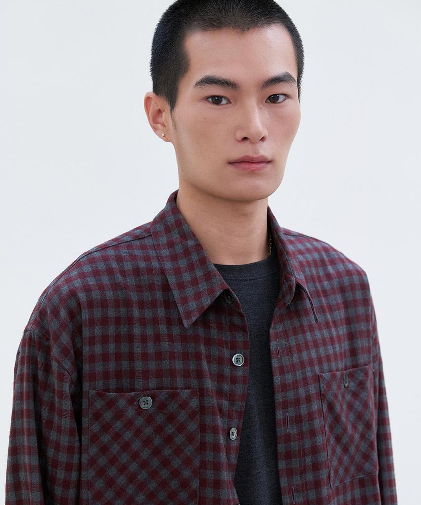 LEIRE Two-Pocket Gingham Check Shirt [Wine]