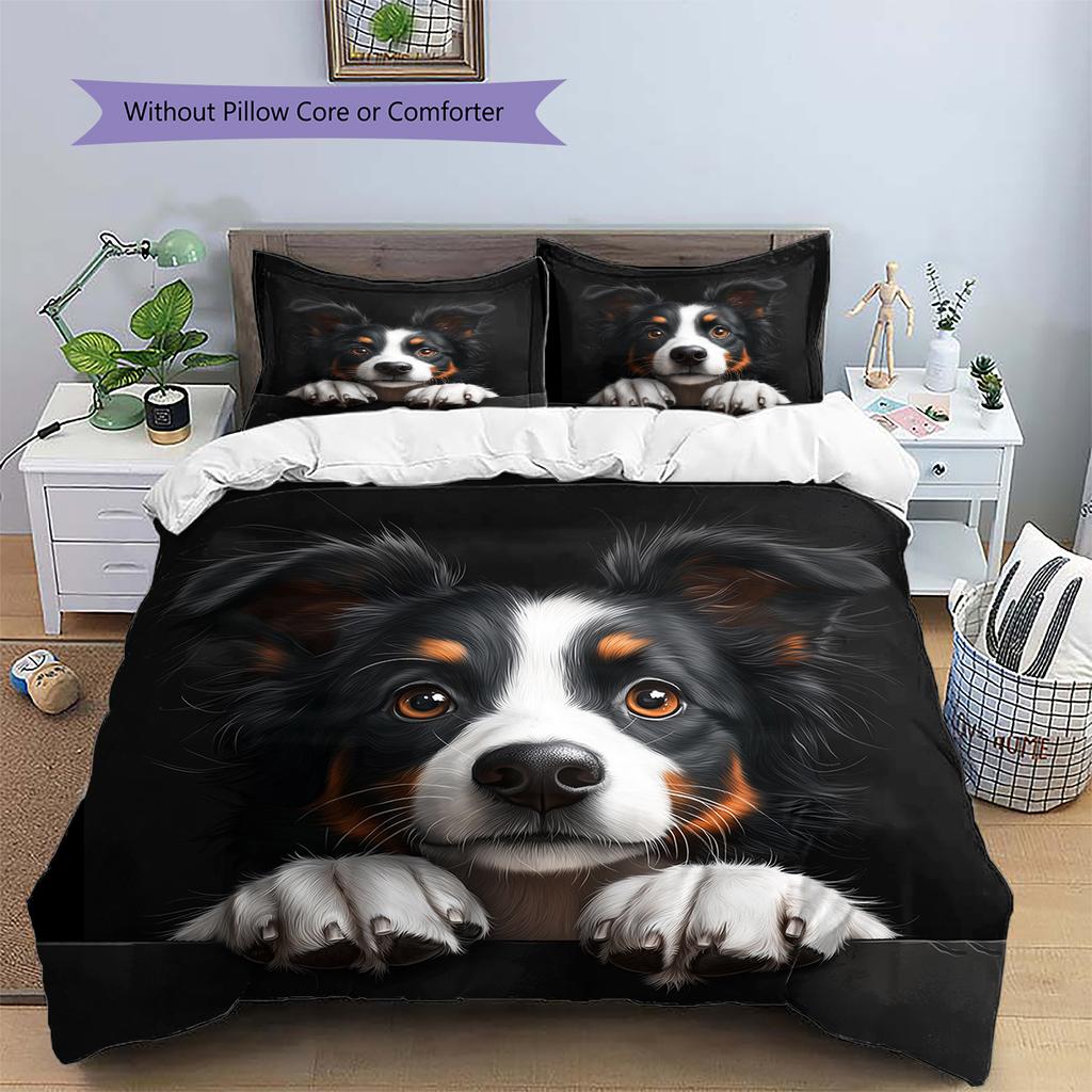 Black Border Collie Pattern Bedding Home Decoration Birthday Gift (1 * duvet cover + 2 * pillowcase, without core)