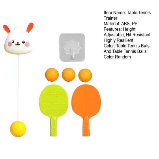 1 Набор Тренажер для тенниса Высокоэластичный Регулируемый по высоте Координация рук и глаз Тренажер для настольного тенниса с мультяшным кроликом для занятий спортом в помещении