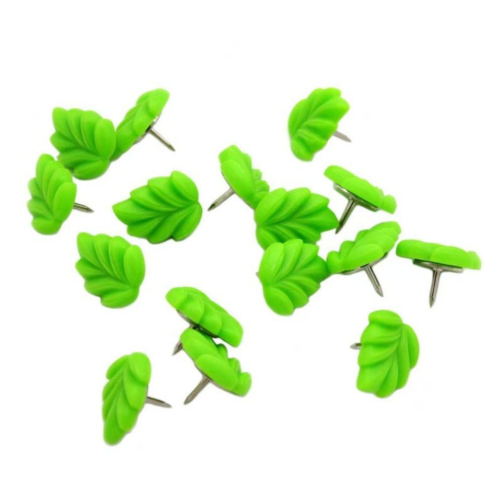 50pcs Plastic Colored Push Pins Green Leaves Shape Thumb Tacks PP Metal Push Pins  School Stationery