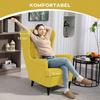 Wingback Chair with Footstool, Upholstered Armchair with Rubberwood Legs, Fabric Cover, Yellow