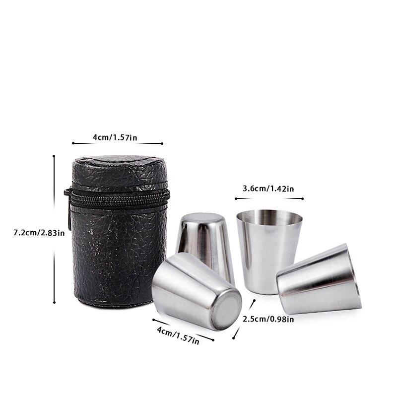 4 шт./компл., полированные 30 мл, мини-рюмки из нержавеющей стали, стаканы для вина с кожаной крышкой, сумка