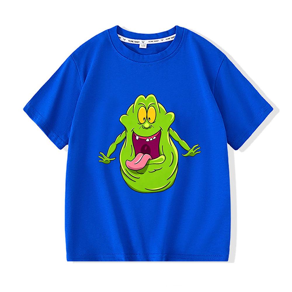 100% Cotton Ghostbusters Children's T-shirts Funny Slimer Cartoon Print Short Sleeve Boys Girls Tee Casual Crew Neck Tops Summer