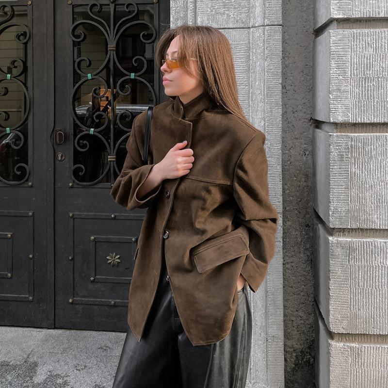 Осенне-зимнее винтажное замшевое пальто женское Design Sense утолщенное пальто средней длины с лацканами куртка женская одежда для поездок на работу