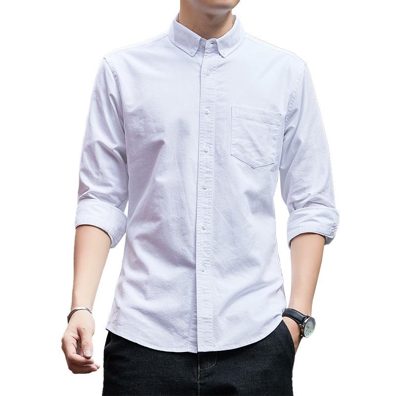 Мужская рубашка из чистого хлопка с длинным рукавом, новая осенняя однотонная мужская рубашка из ткани Оксфорд, повседневная деловая хлопковая рубашка для мужчин