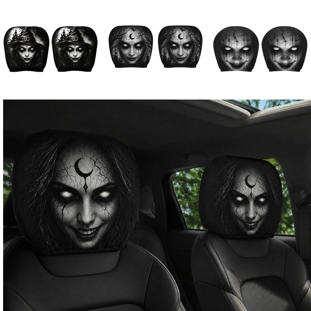 2Pcs Scary Face Printing Car Headrest Cover Car Headrest Protector Auto Interior Accessories