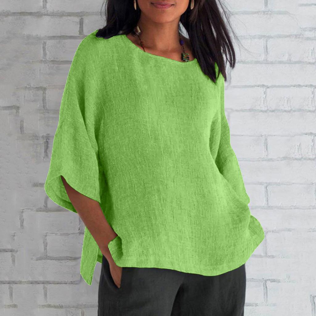 Women's Fashion Half Sleeve Round Neck Solid Colour Loose Casual Shirt Top