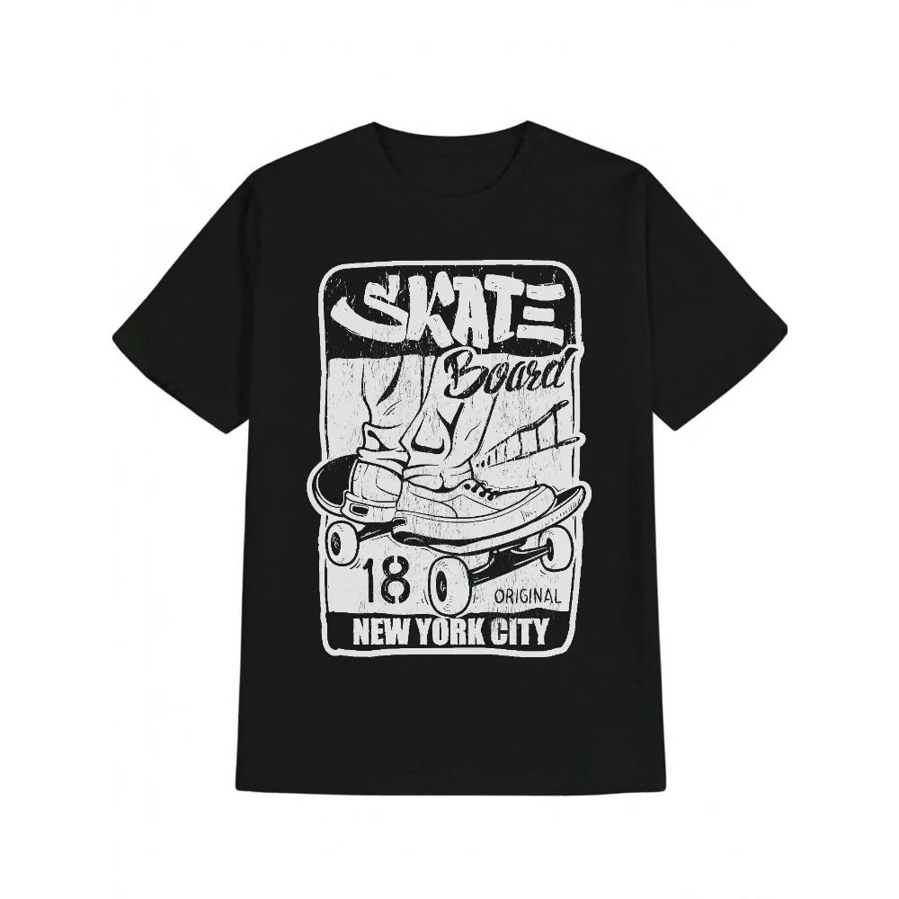 Мужская повседневная футболка с круглым вырезом и принтом скейтборда SKATE BOARD, черный полиэстер, машинная стирка, идеальный подарок для мужчин