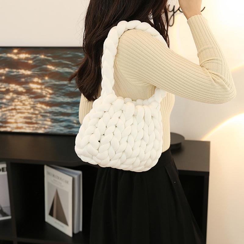 Ladies Casual Hand-woven Shopping Totes Fashion Soft Shoulder Handbag Homemade Crochet Bucket Bag Knitted Underarm Bags MIT