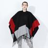 Fall Winter Women’s Color Block Tassels Casual Shawl Wrap Open Front Cashmere Feel Poncho Cape Oversized Sweaters Soft Cardigan Versatile Shawls