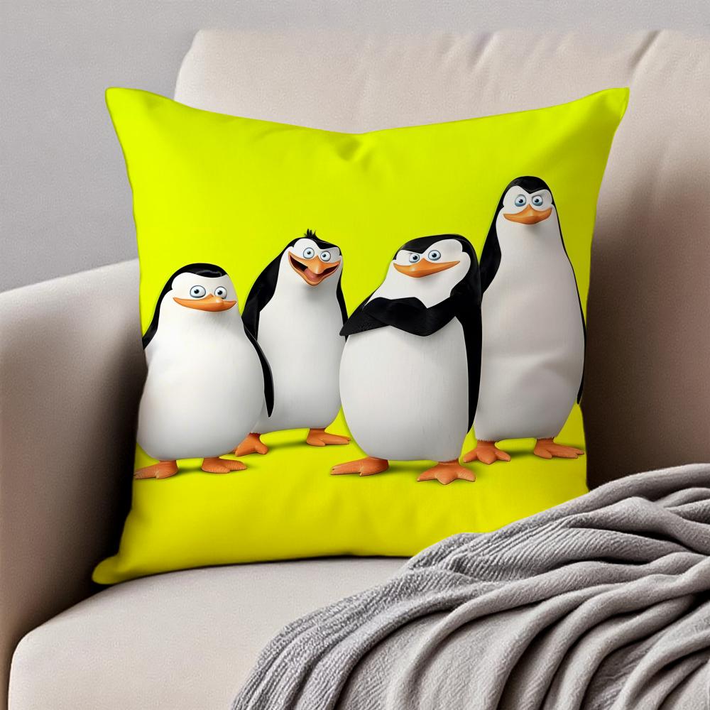 tThe Penguins of Madagascares Cushion Cover Pillowcase Antidustmite Invisible Zipper Short Plush Sofa Cushion