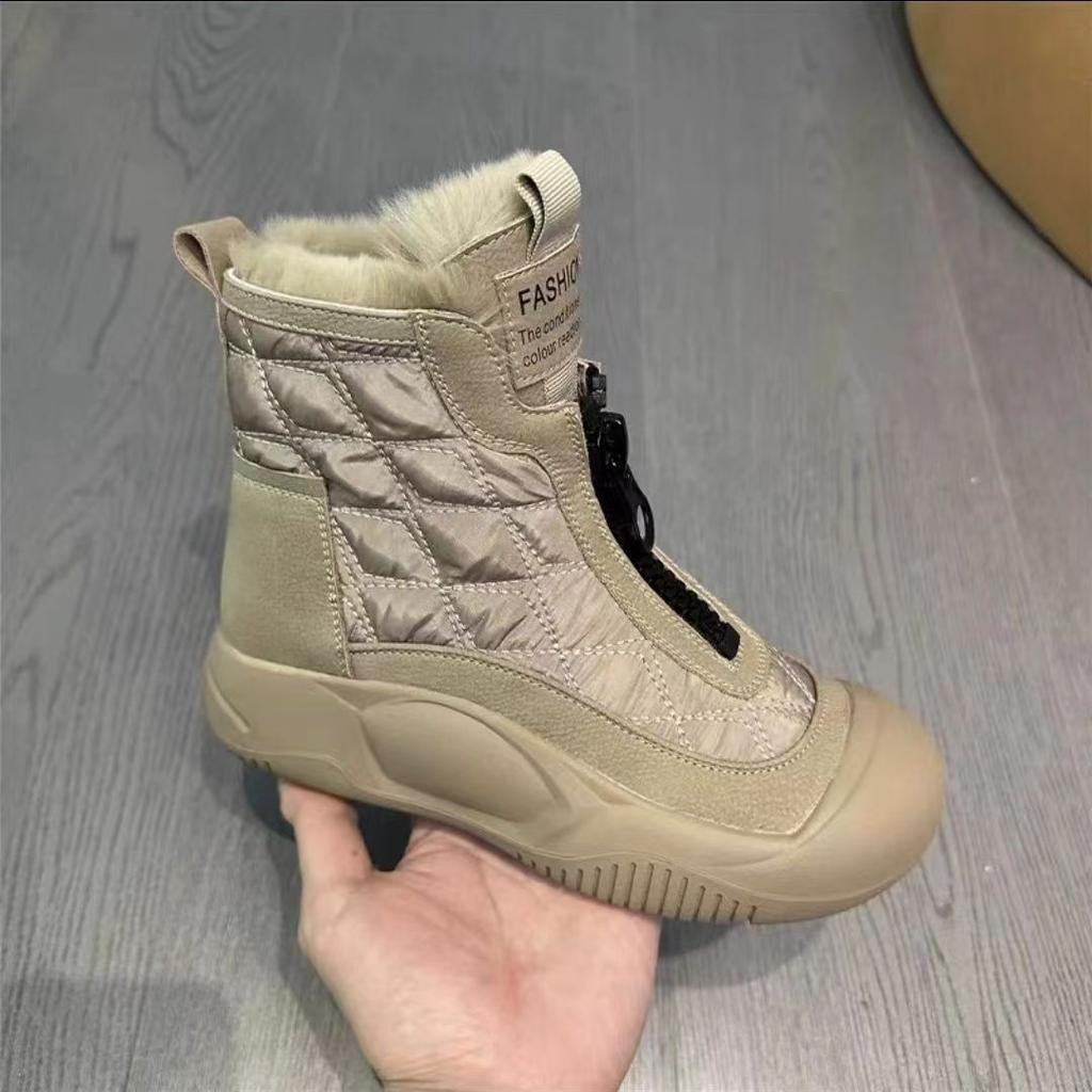 Women's Winter Fur Lined Snow Boots Outdoor Non Slip Faux Leather Ankle Boots With Zipper Thick Sole Warm Plush Lined Bootie High-Top Shoes for Female