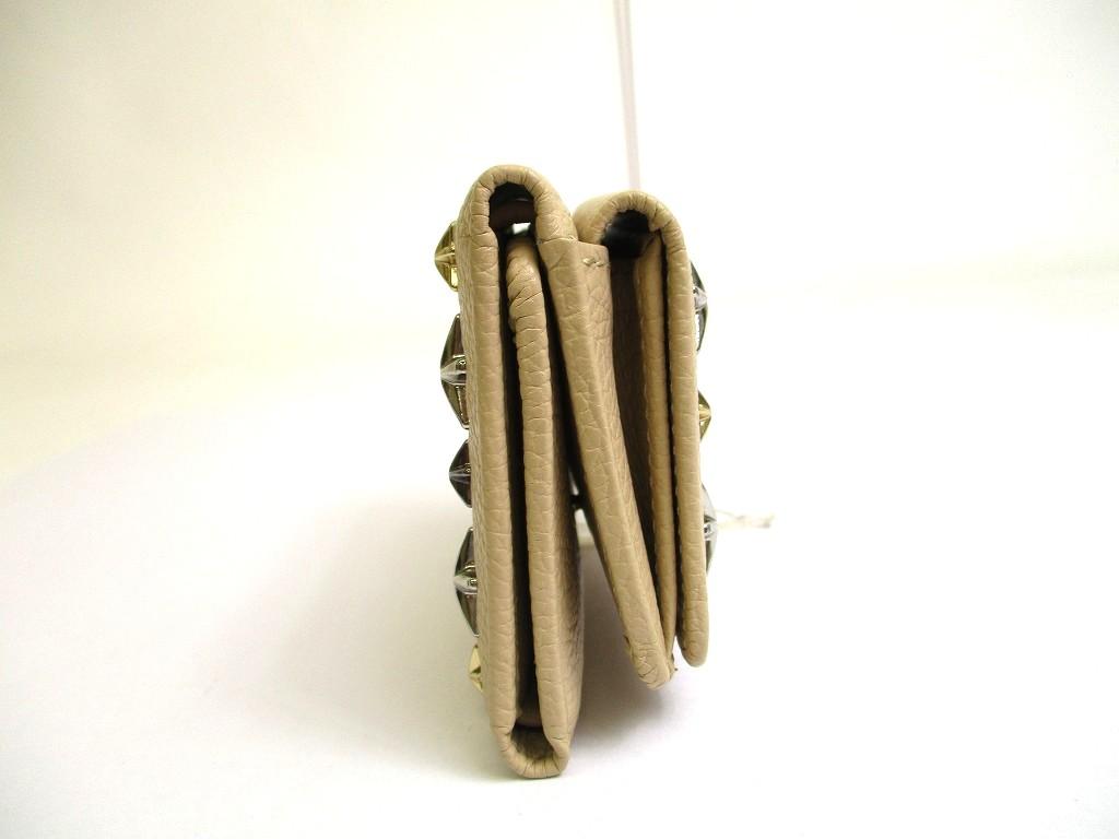 Authentic Jimmy Choo Metal Stars Beige Leather Trifold Wallet Compact Wallet NEMO #a639 Refurbished