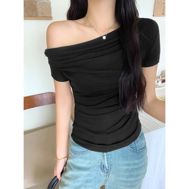 Горячая девушка, черная футболка pure desire с короткими рукавами для женщин, лето 2024 года, двусторонний топ с открытыми плечами и талией