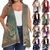 Women's Oversized Loose Casual Printed Sleeveless Vest With Pocket Cardigan Jacket Cardigan Jacket